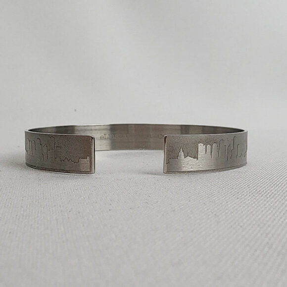 eLiasz and eLLa Silver Tone City Skyline Skinny Cuff Bracelet - Picture 4 of 9
